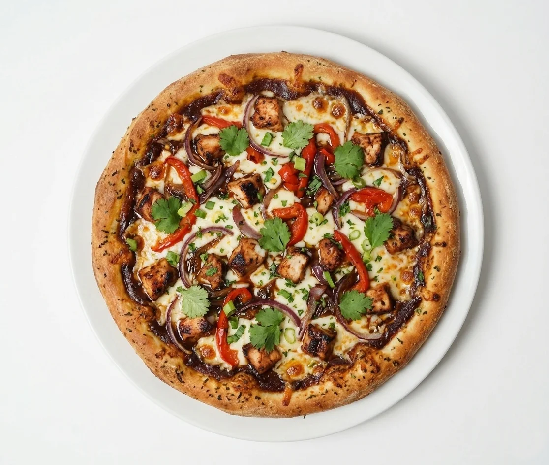 BBQ chicken pizza with mozzarella and BBQ sauce at Mr. Ribs Family Restaurant Saskatoon